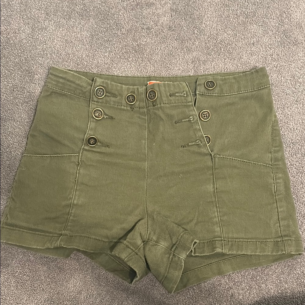 Modcloth High Waist Olive Shorts with Button Detail
